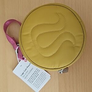 Lululemon Logo Coin Pouch NWT Yellow Gold CLNT with Pink strap and Peach backing